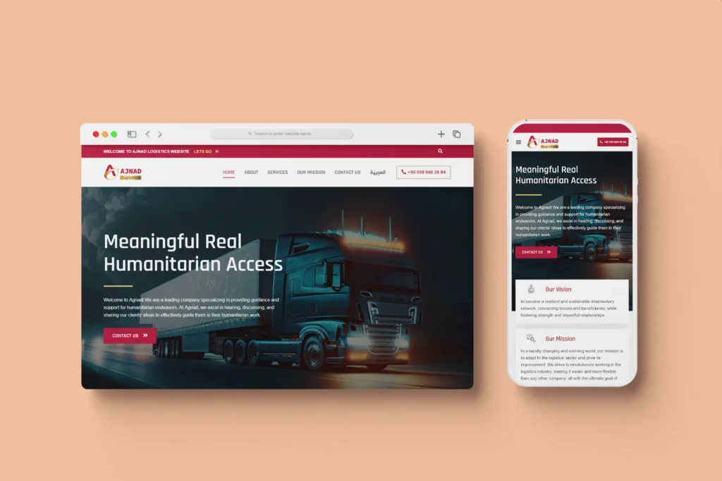 Ajnad Logistics bilingual Arabic and English WordPress website built by Fouad Abuhattab