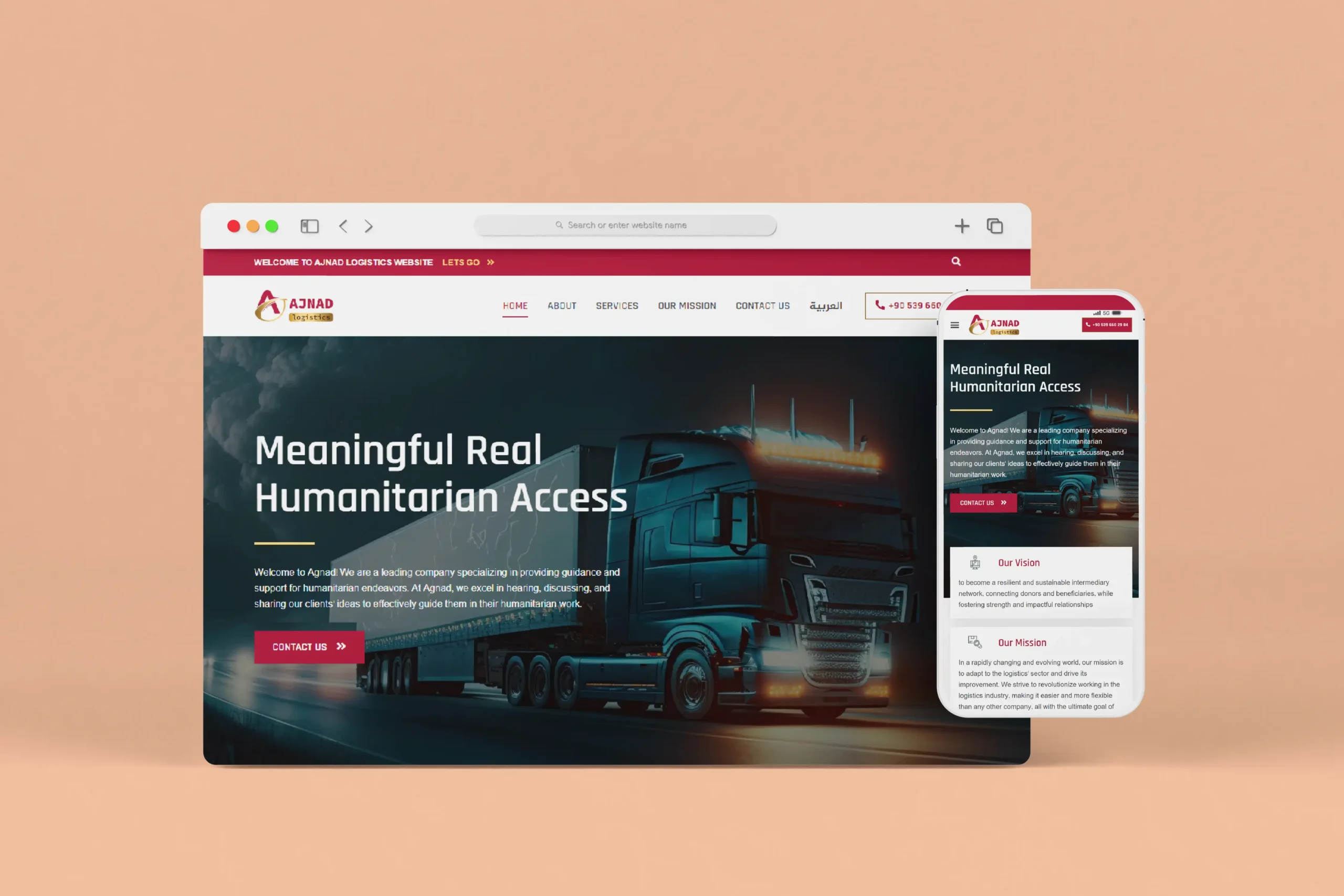 Ajnad Logistics - Bilingual Humanitarian Logistics Website